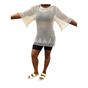Womens Top Small Cover Up Crochet Beachwear Coastal Wedding Party Vacation